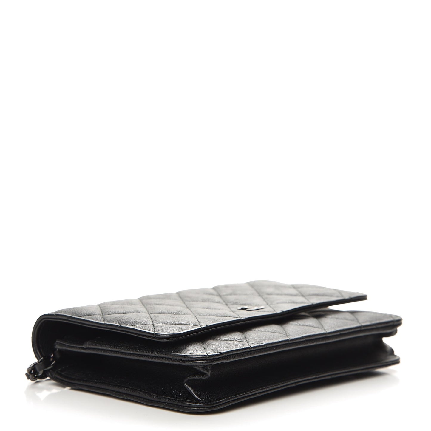 Crumpled Calfskin Quilted Wallet On Chain WOC So Black