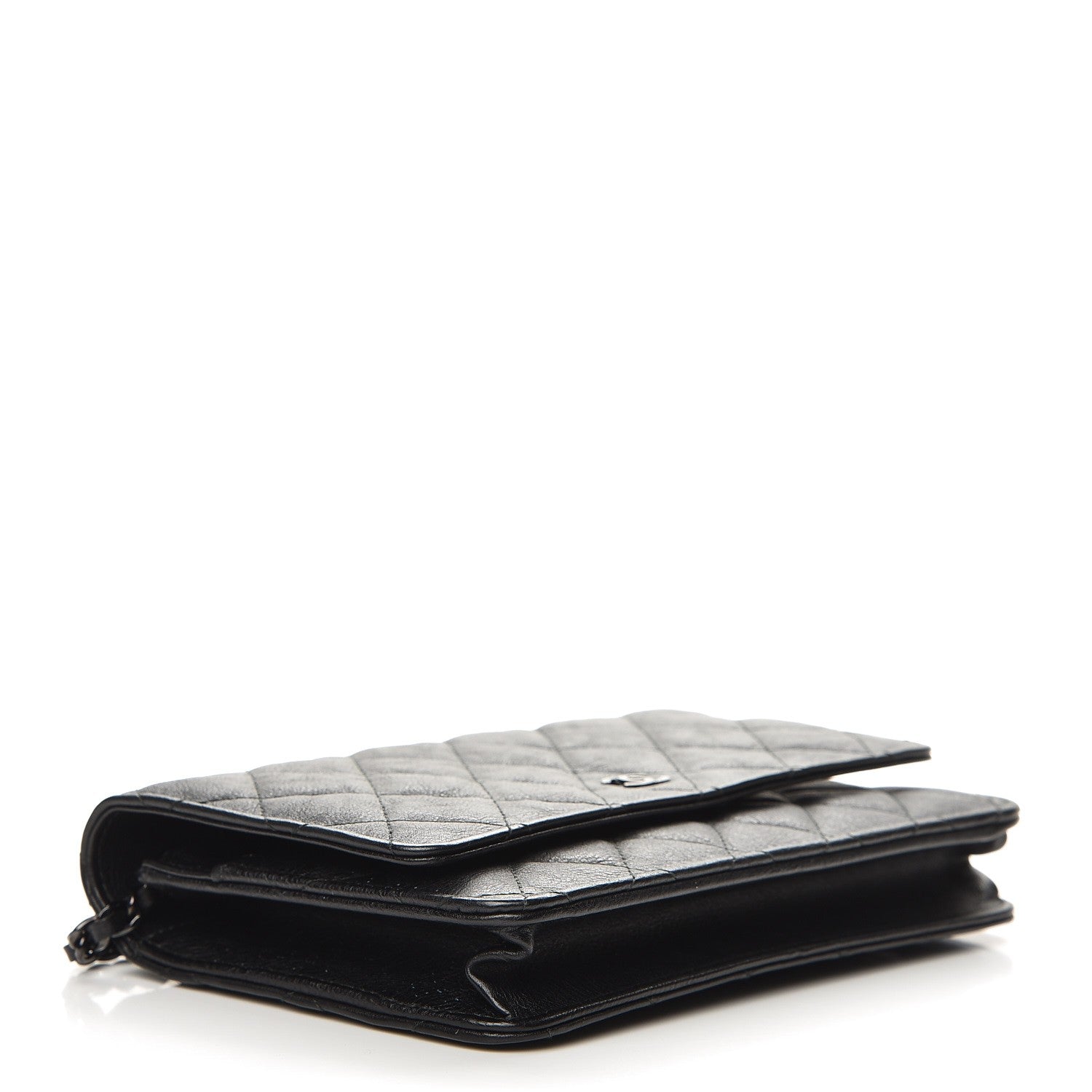Chanel Crumpled Calfskin Quilted Wallet On Chain WOC So Black 4 of 9
