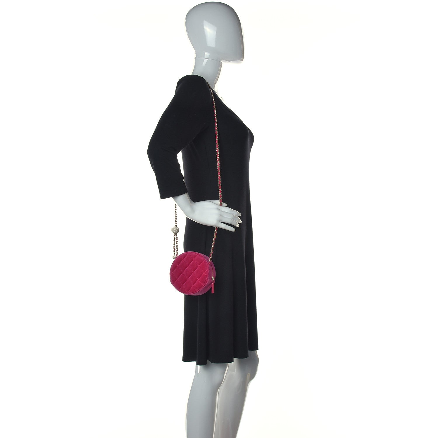 Chanel Velvet Round Quilted Pearl Crush Clutch With Chain Pink 2 of 13