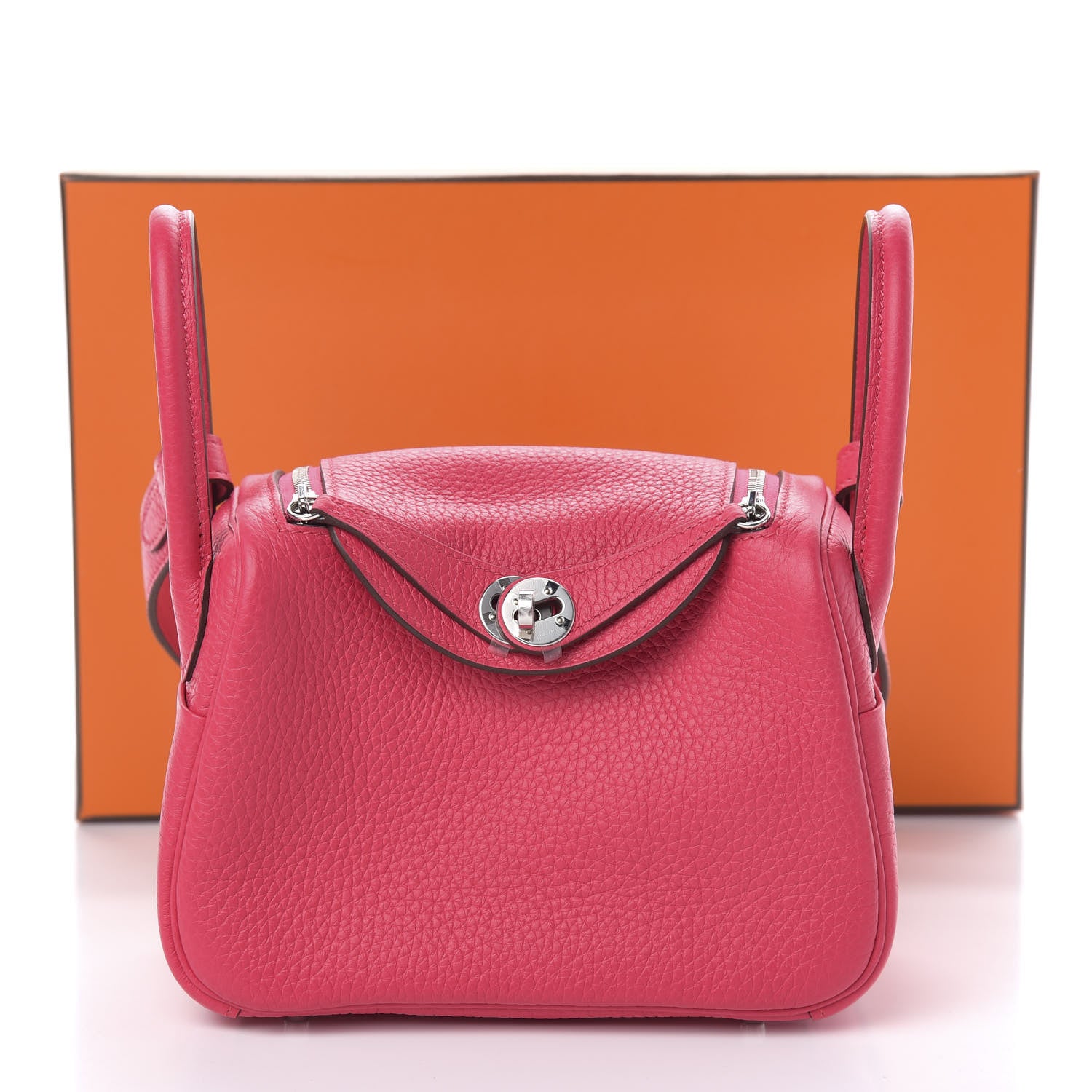 Hermes Taurillon Clemence Mini Lindy 20 Rose Extreme 11 of 11