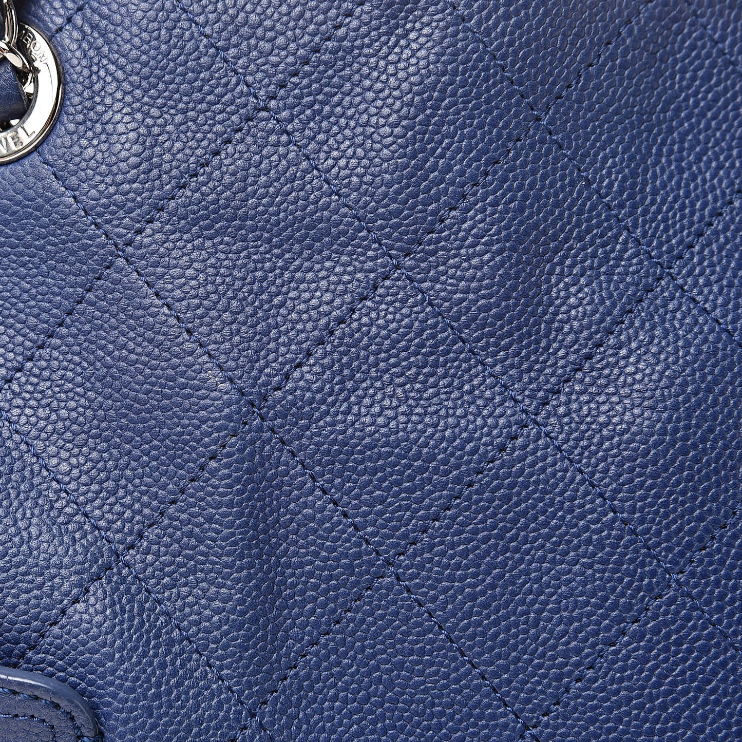 Grained Calfskin CC Pocket Tote Navy Blue