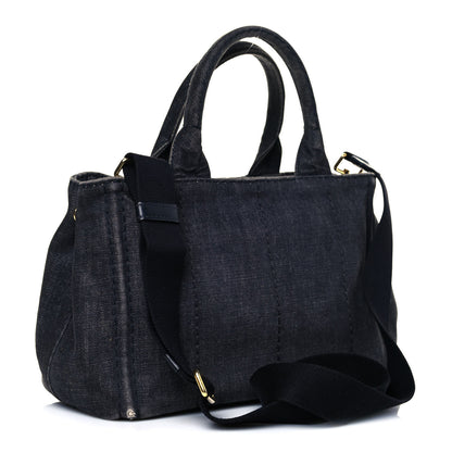 Prada Denim Small Logo Tote Black 4 of 17