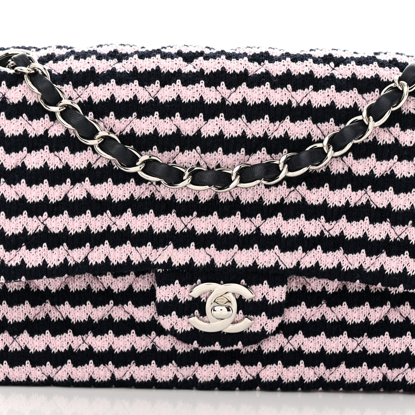 Tweed Quilted Medium Double Flap Pink Navy