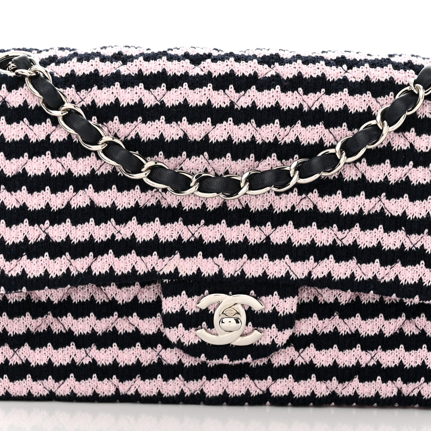 Chanel Tweed Quilted Medium Double Flap Pink Navy 8 of 12