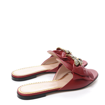 Gucci Nappa Queen Margaret Flat Slide Sandals 37.5 Hibiscus Red 4 of 11