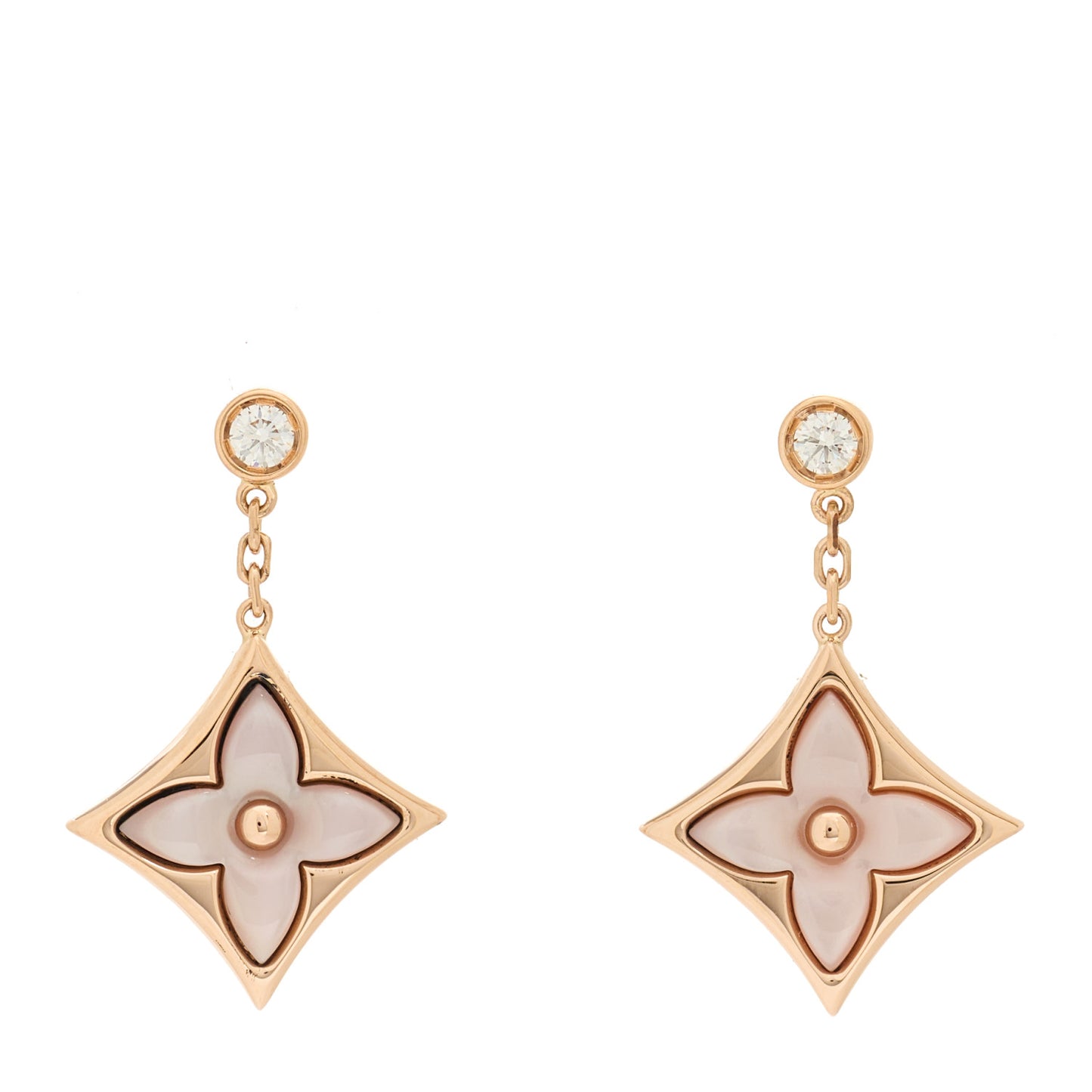 18K Pink Gold Diamond Pink Mother of Pearl Color Blossom BB Star Earrings