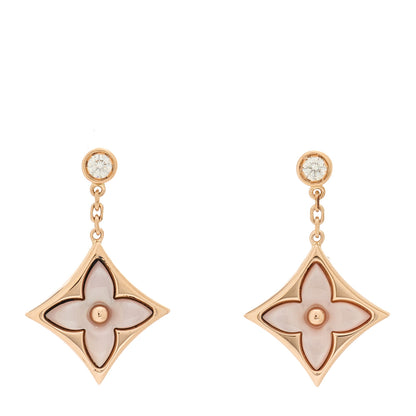 Louis Vuitton 18K Pink Gold Diamond Pink Mother of Pearl Color Blossom BB Star Earrings 1 of 5