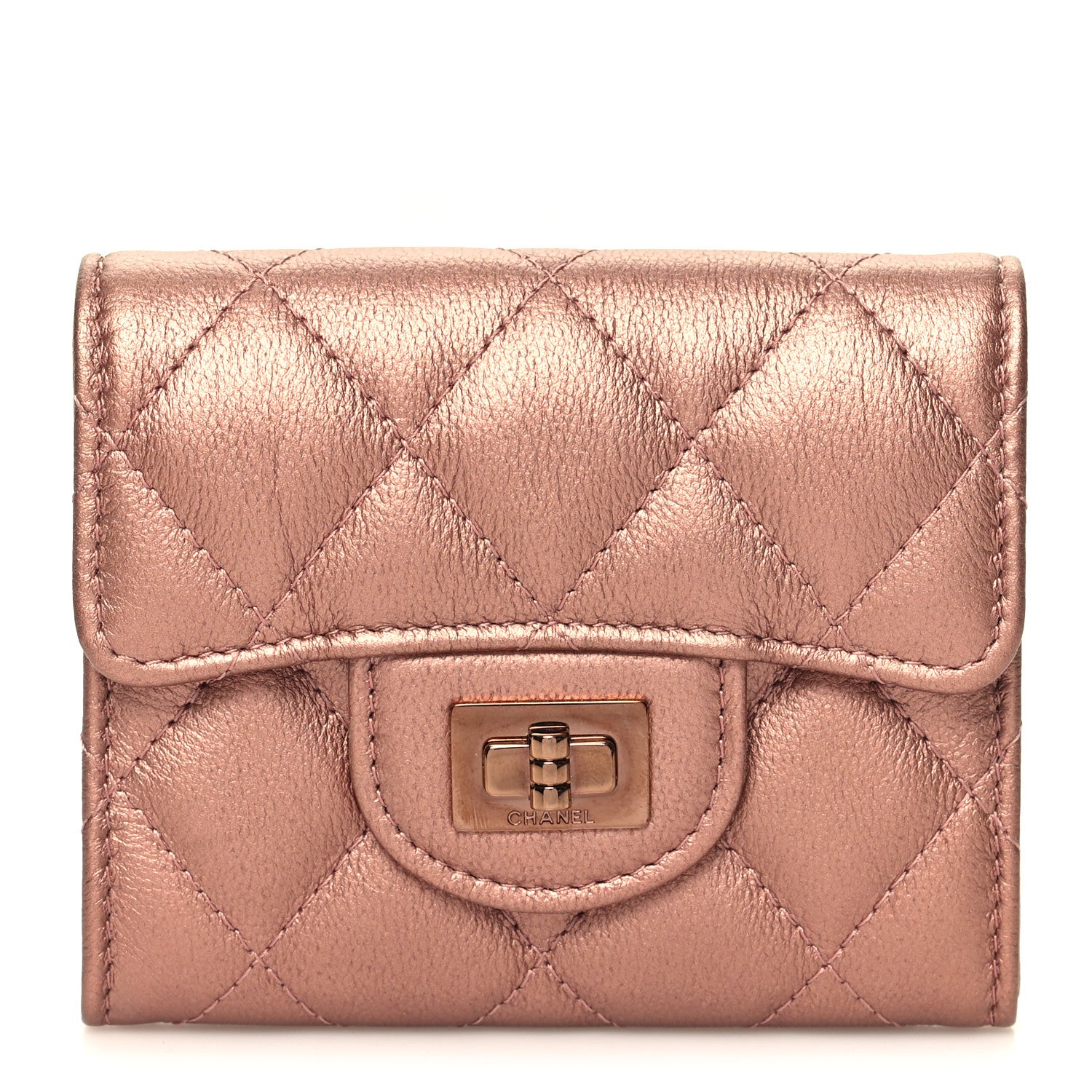 Chanel Metallic Calfskin Quilted Reissue Flap Card Holder Wallet Copper Pink 1 of 10