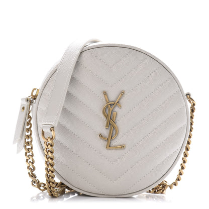 Saint Laurent Grain De Poudre Matelasse Chevron Quilted Round Vinyle Camera Bag Blanc Vintage 1 of 10