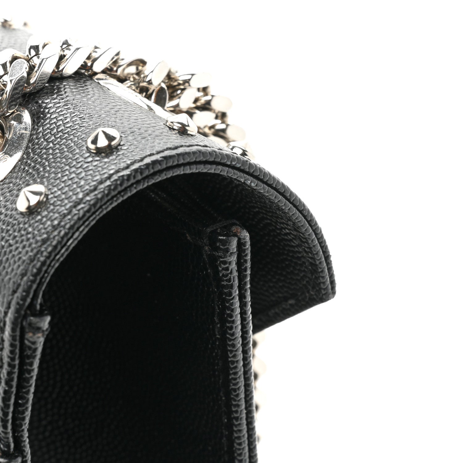 Saint Laurent Grain de Poudre Matelasse Studded Large Monogram Satchel Black 13 of 14