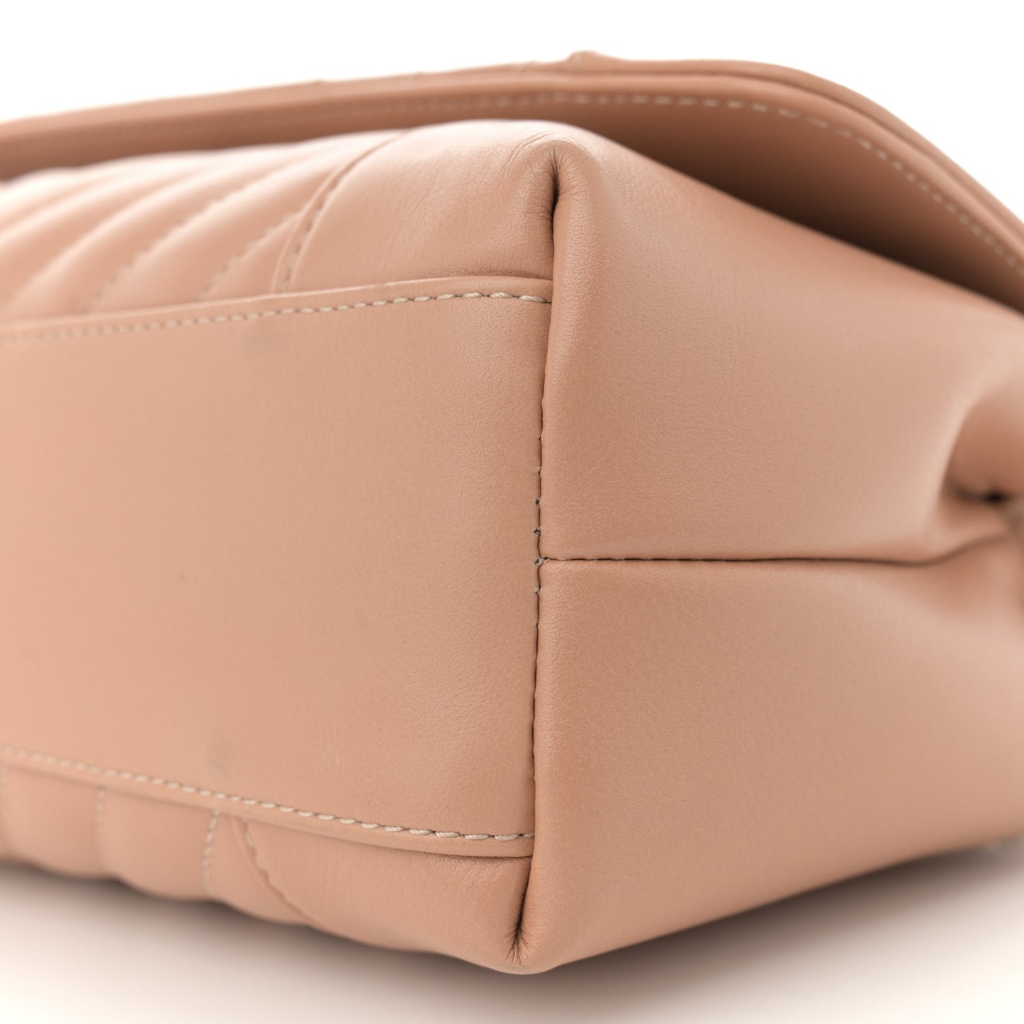 Calfskin Quilted Small Daily Chevron Flap Beige