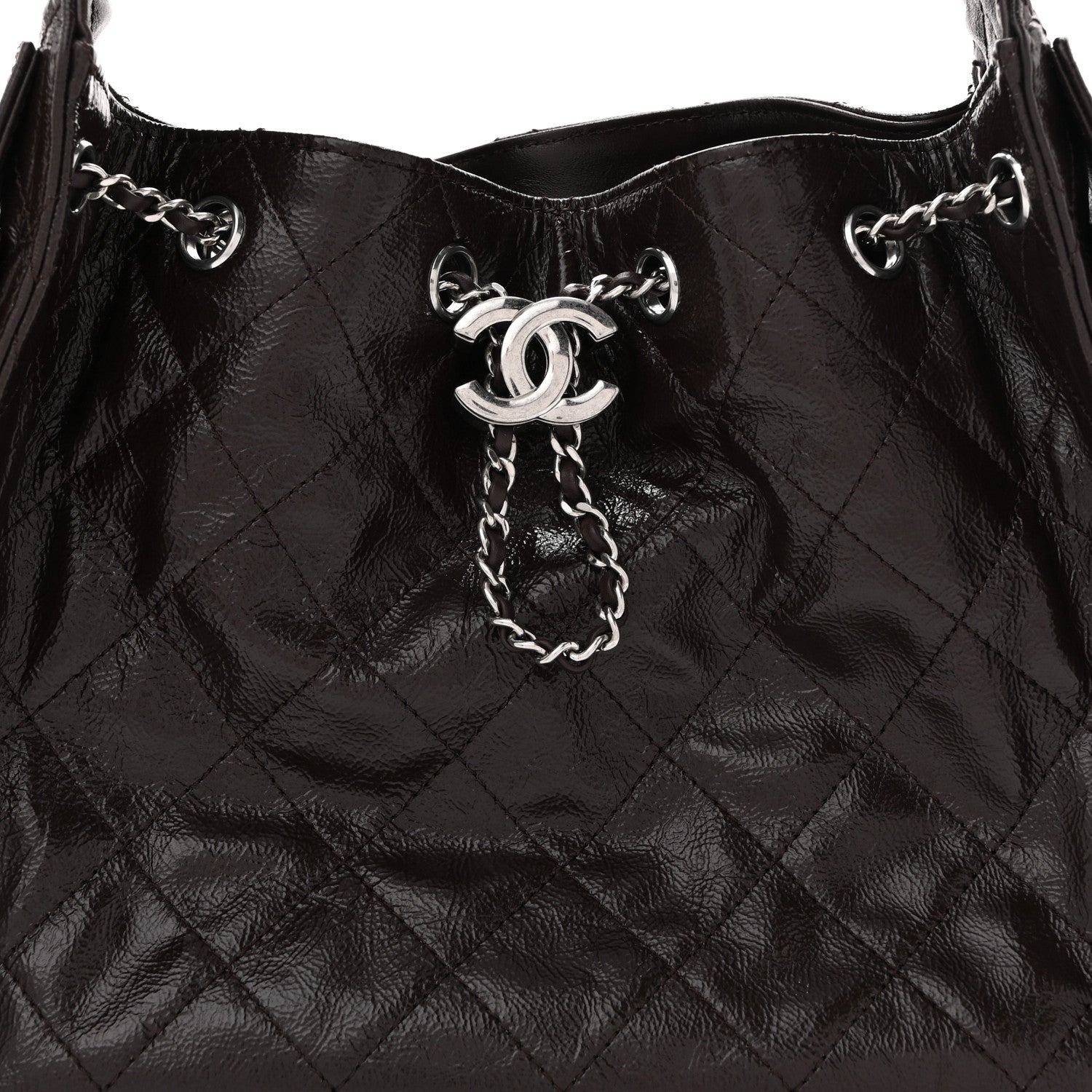 Chanel Shiny Crumpled Calfskin Quilted Small Chanel 25 Handbag Dark Brown 8 of 11