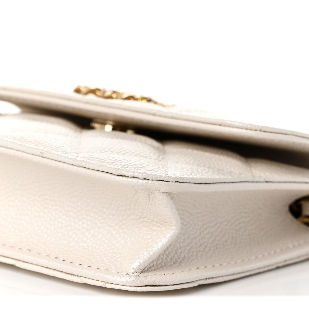 Caviar Quilted Crystal CC Clutch With Chain White