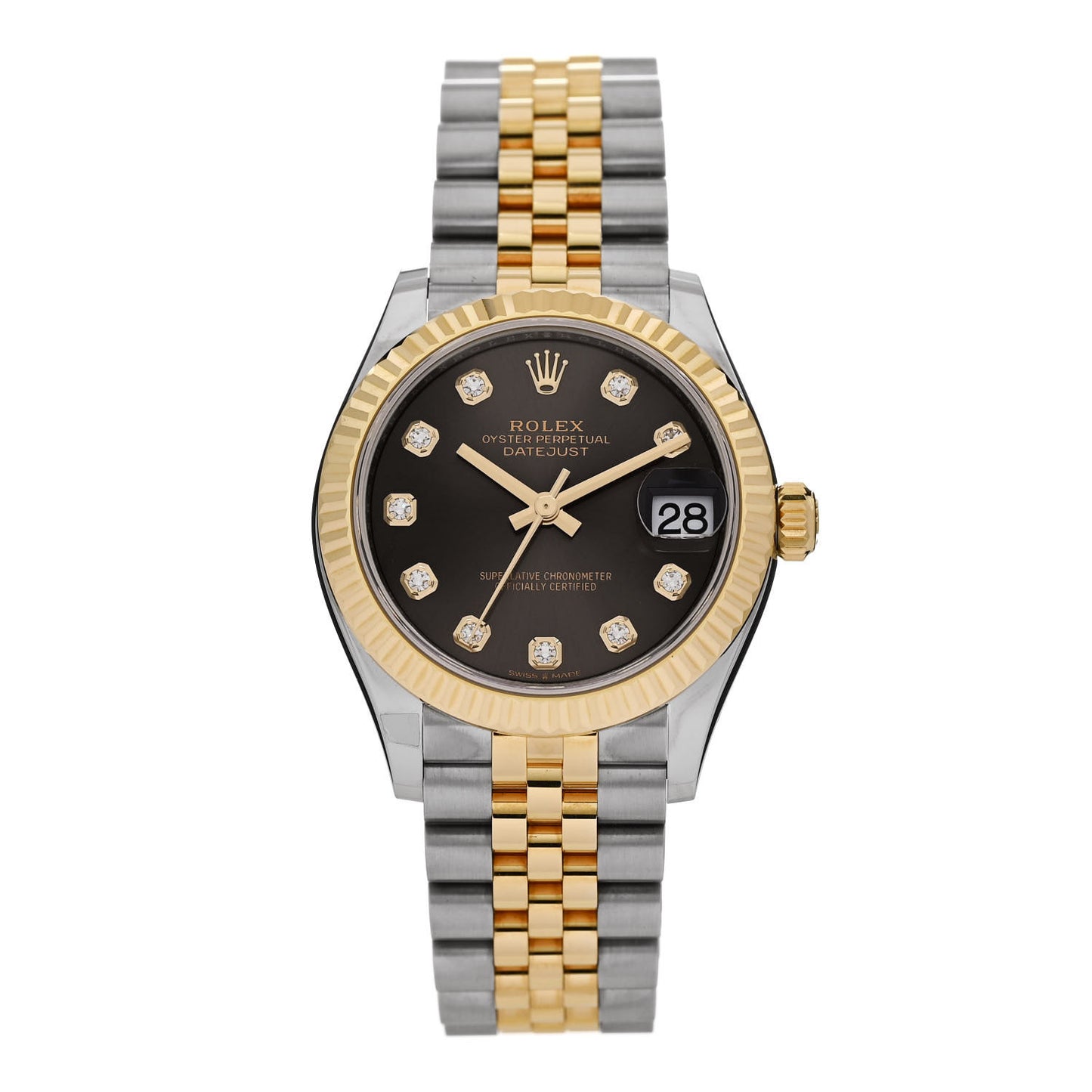 Stainless Steel 18K Yellow Gold Diamond 31mm Oyster Perpetual Datejust Watch Dark Grey 278273