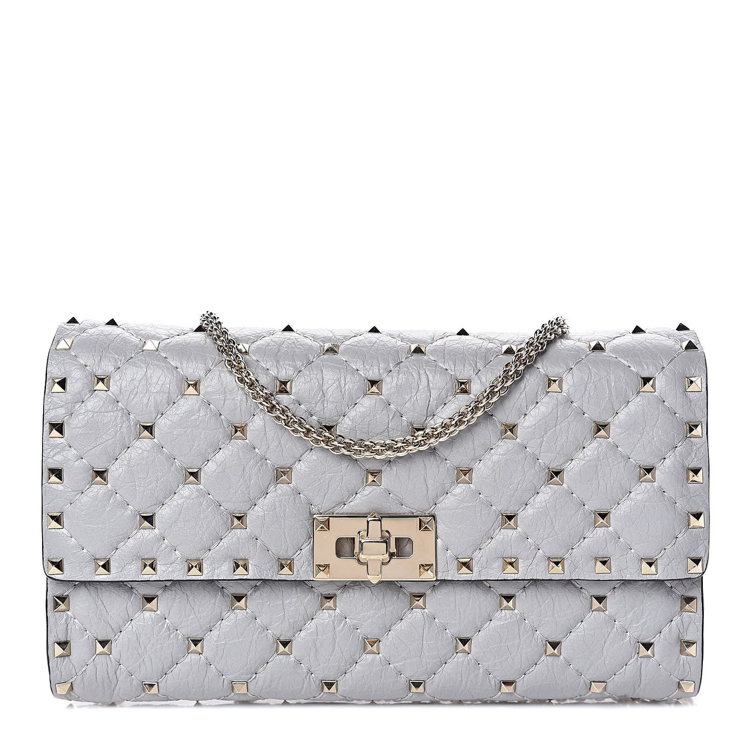 Craquele Nappa Rockstud Spike Wallet on Chain Pastel Grey