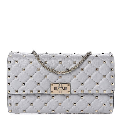 Valentino Garavani Craquele Nappa Rockstud Spike Wallet on Chain Pastel Grey 1 of 9
