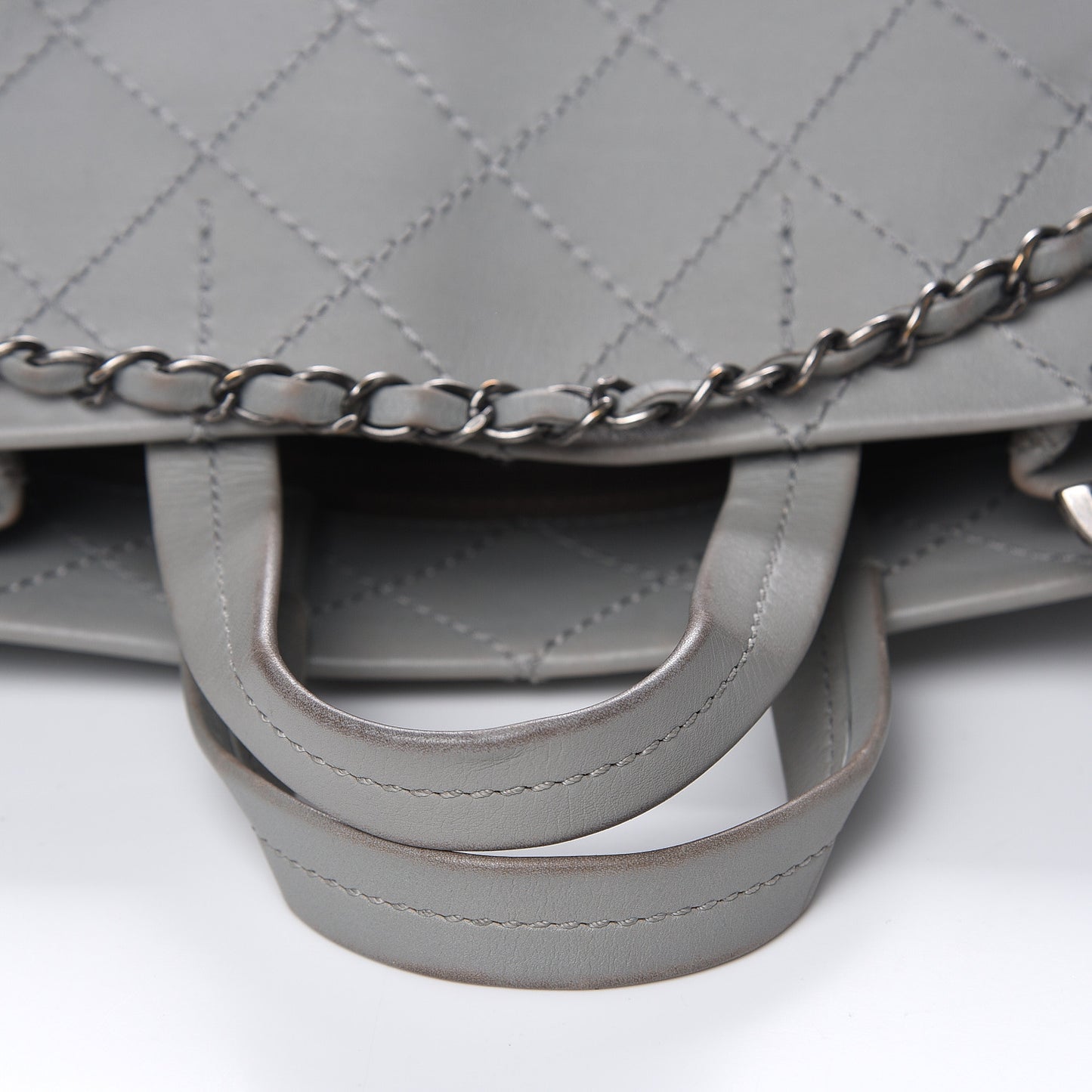Grained Calfskin Small CC Pocket Tote Grey