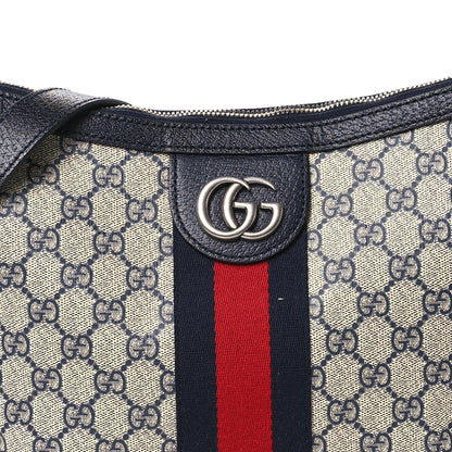 Gucci GG Supreme Monogram Textured Dollar Calfskin Web Small Ophidia Half Moon Hobo Beige Blue 8 of 11