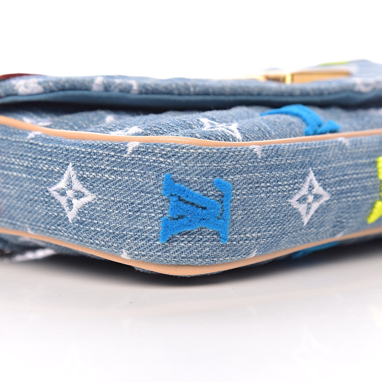 Louis Vuitton Embroidered Monogram Denim New Wave Chain Pochette Blue 10 of 13