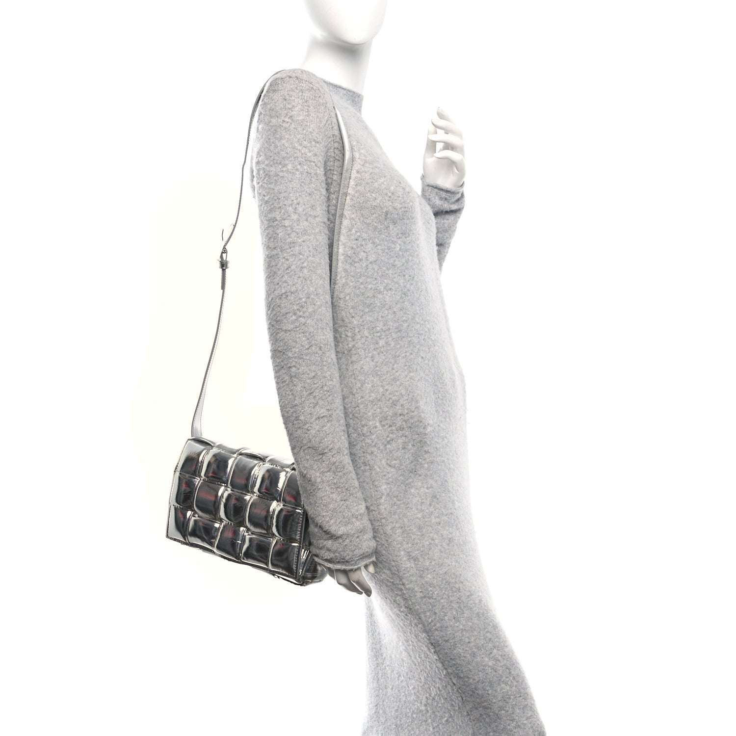 Bottega Veneta Metallic Lambskin Padded Cassette Crossbody Bag Silver 2 of 9