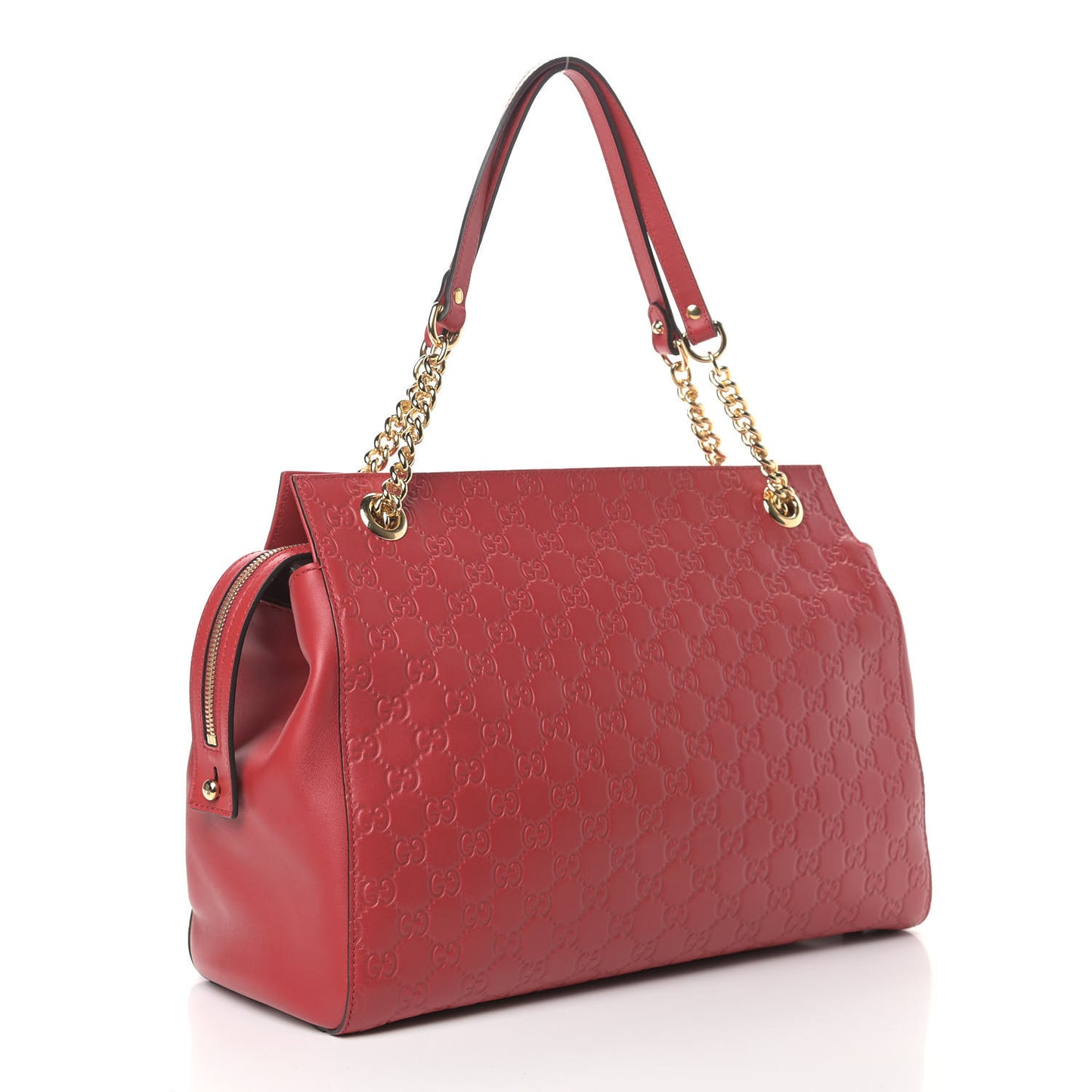 Soft Guccissima Signature Large Shoulder Tote Bag Hibiscus Red