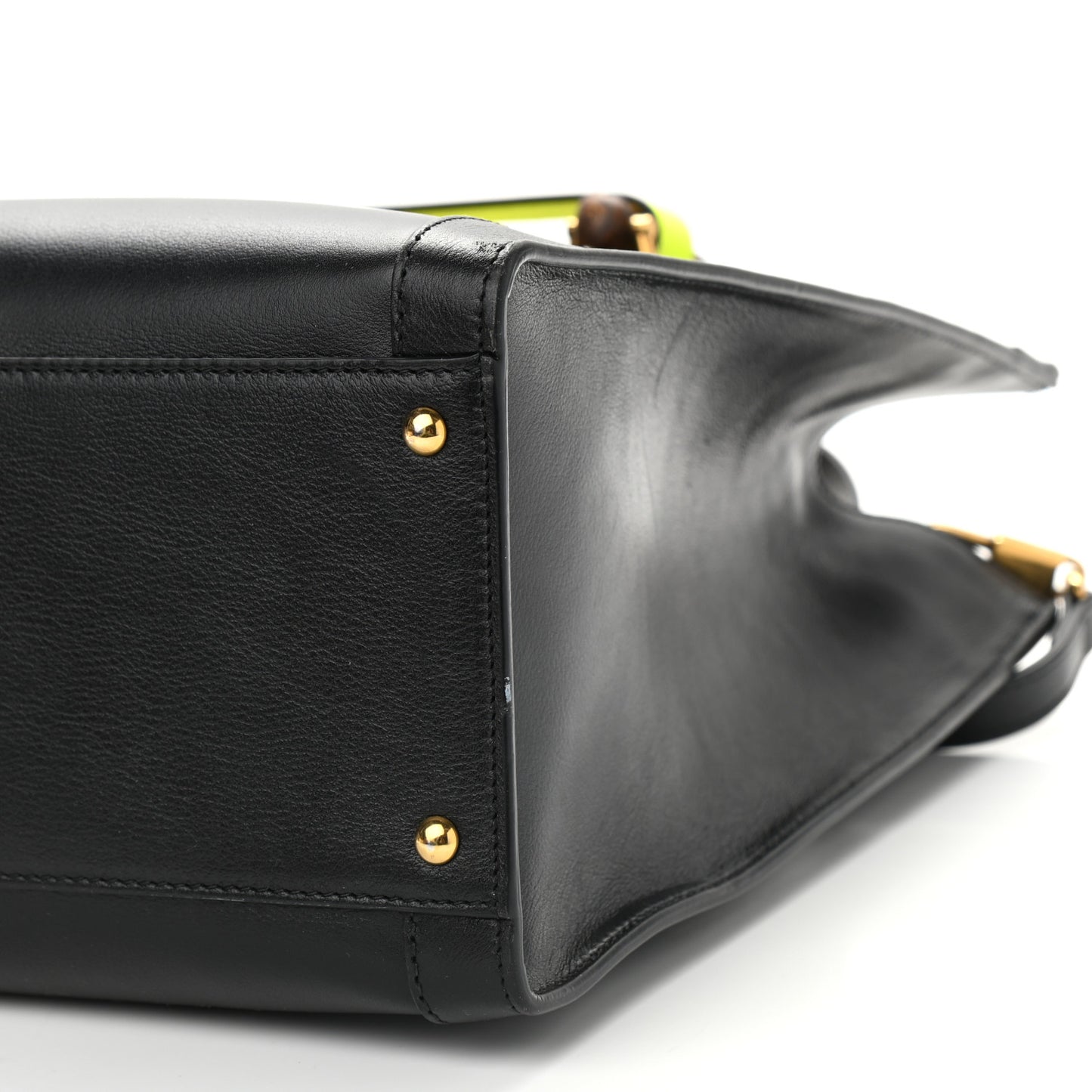 Calfskin Medium Diana Tote Bag Black Yellow Fluo