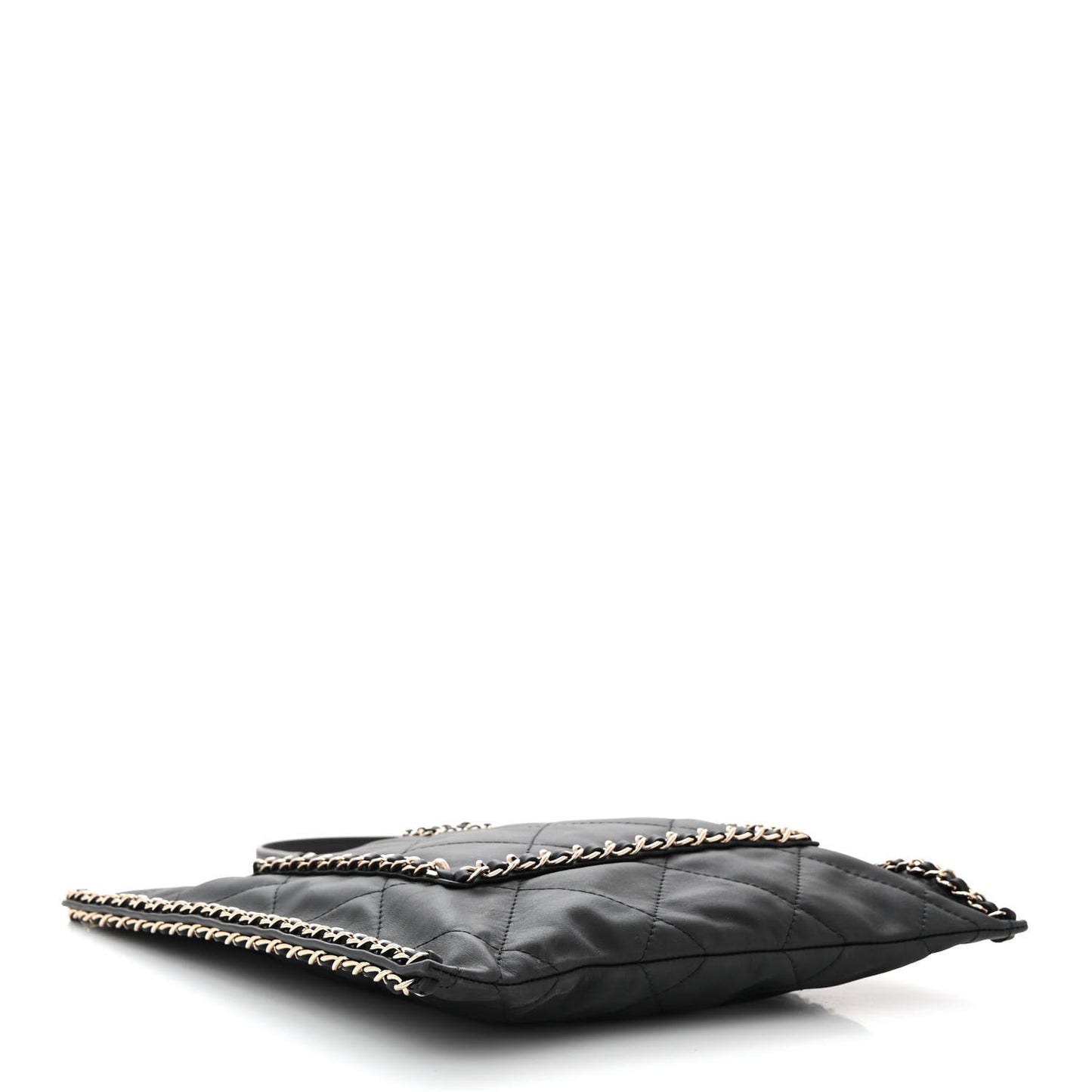 Calfskin Quilted Chain Flat Tote Black