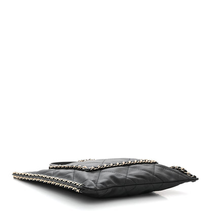 Chanel Calfskin Quilted Chain Flat Tote Black 4 of 10