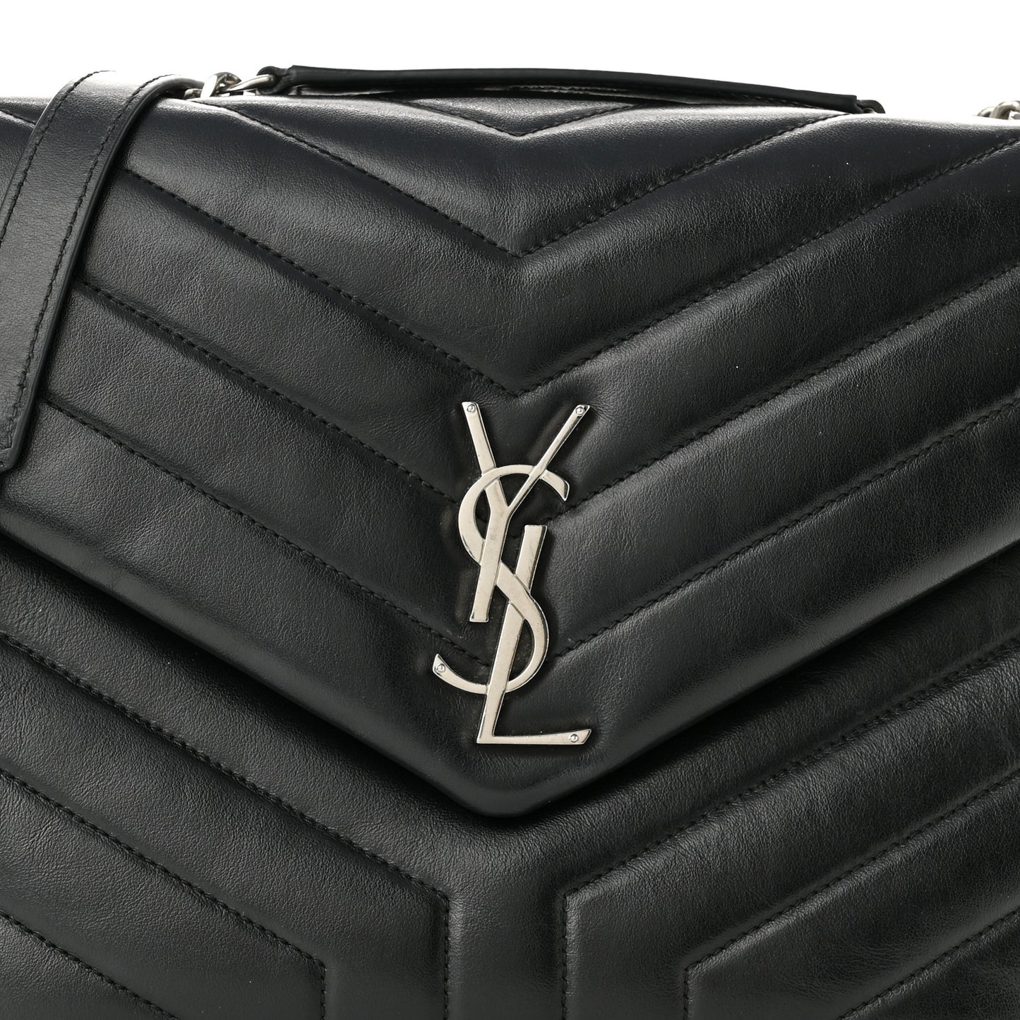 Calfskin Y Quilted Monogram Medium Loulou Chain Satchel Black