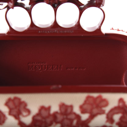 Alexander McQueen Lace Rose Knuckle Duster Box Clutch Red Nude 8 of 10