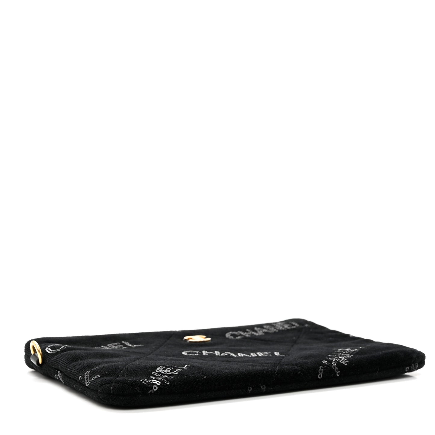 Velvet Sequin Quilted Chanel 22 Removable Pouch Black