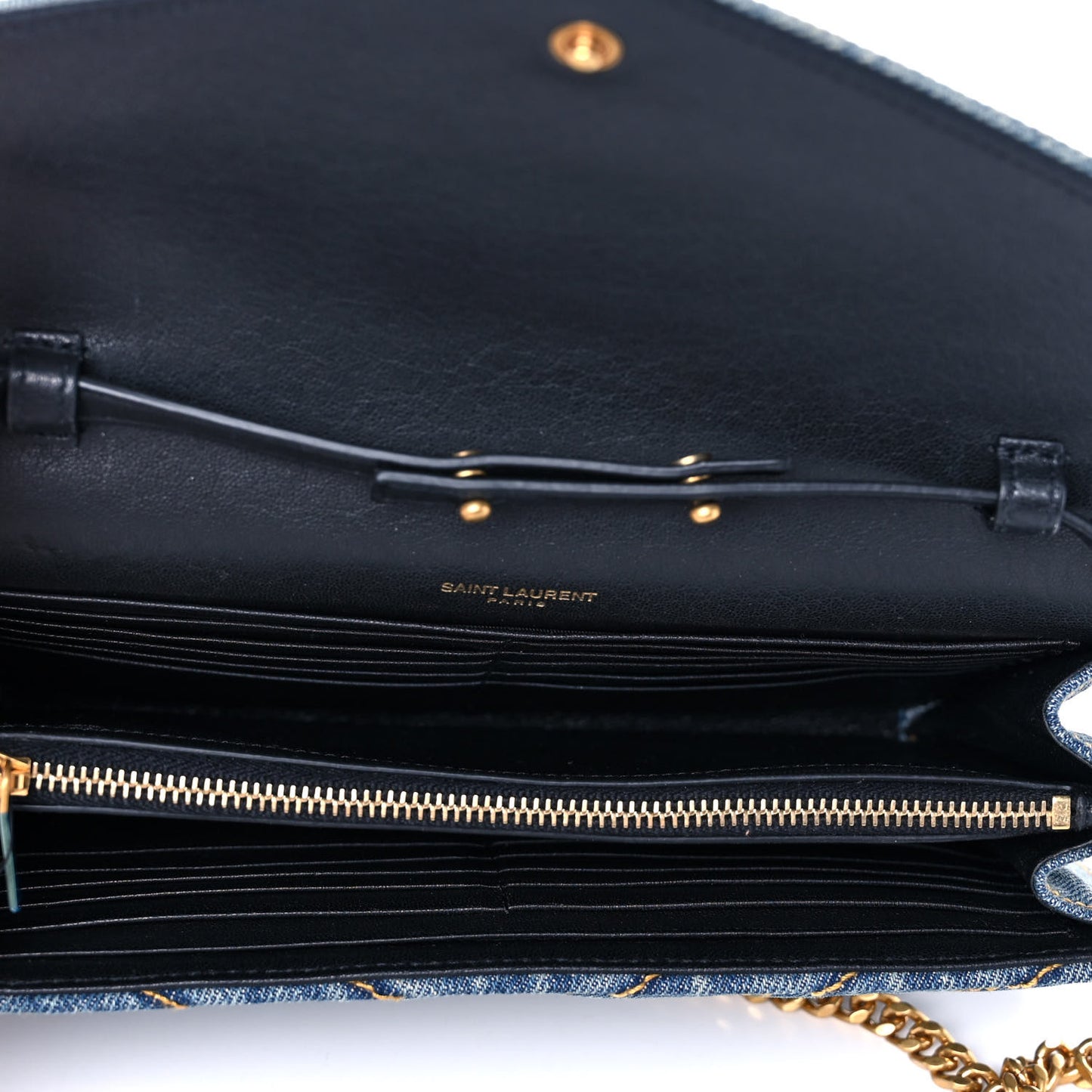 Denim Matelasse Chevron Monogram Chain Wallet Blue Jeans