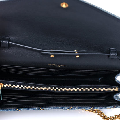 Saint Laurent Denim Matelasse Chevron Monogram Chain Wallet Blue Jeans 6 of 11