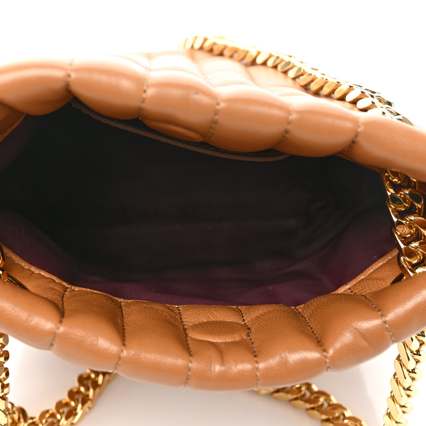 Lambskin Quilted Mini Lola Bucket Bag Maple Brown
