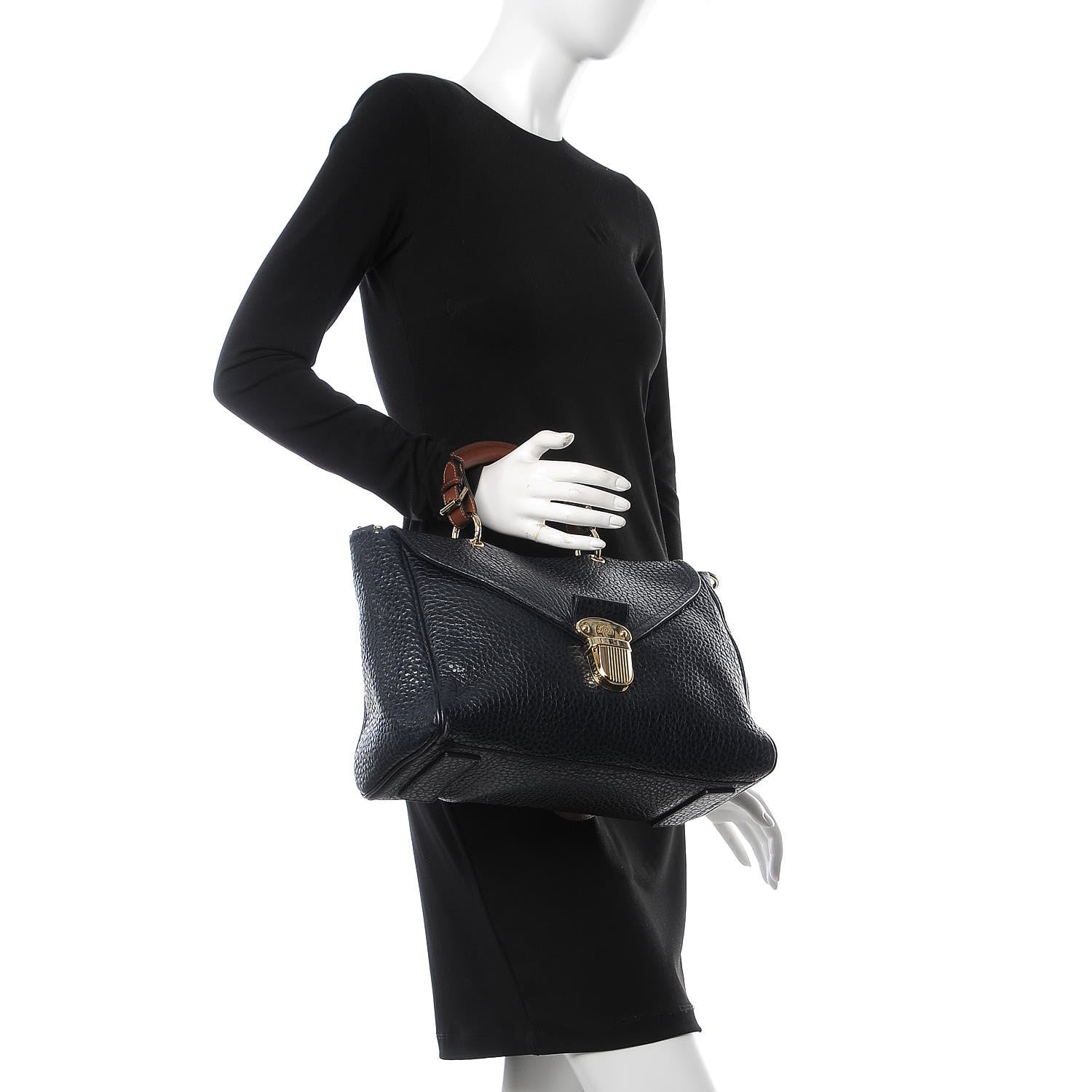 Mulberry Shiny Grain Polly Push Lock Satchel Midnight 2 of 10