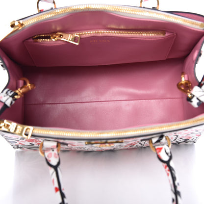 Prada Calfskin Floreale Medium Galleria Double Zip Tote White Rosa 5 of 10