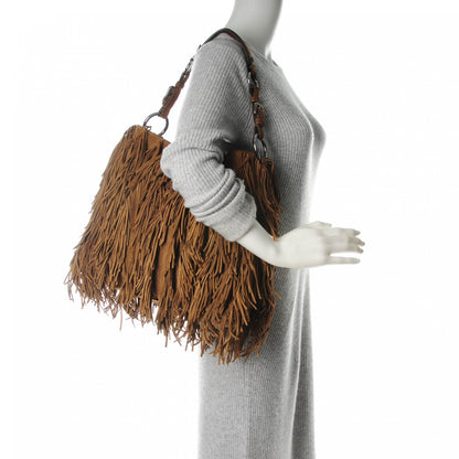 Prada Suede Scamosciato Fringe Hobo Cammello 2 of 7