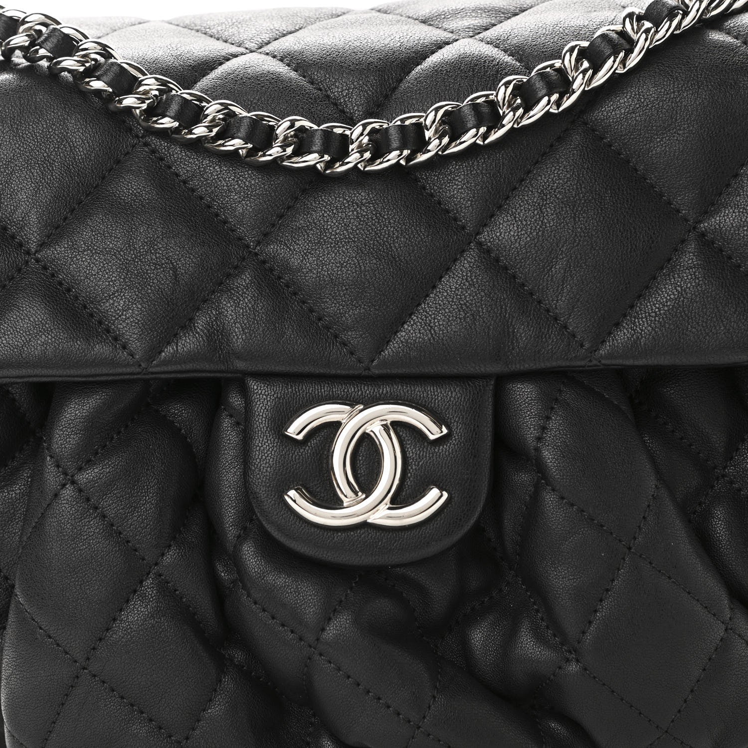Chanel Washed Lambskin Quilted Medium Chain Around Messenger Black 8 of 11