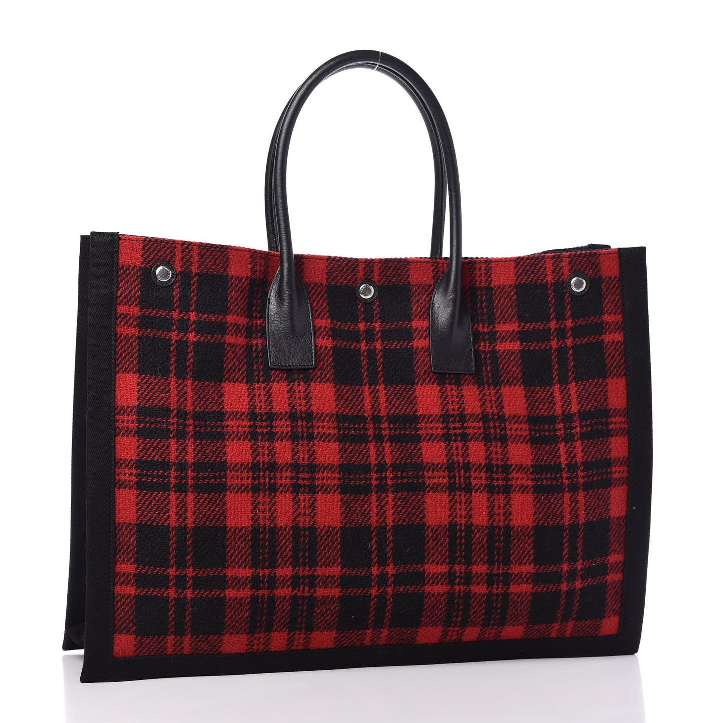 Wool Tartan Rive Gauche Tote Red Black