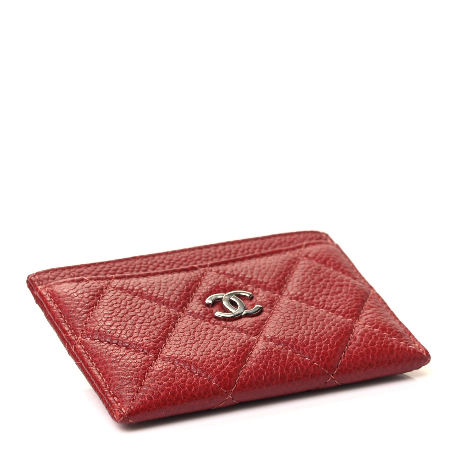 Caviar Quilted Card Holder Dark Red