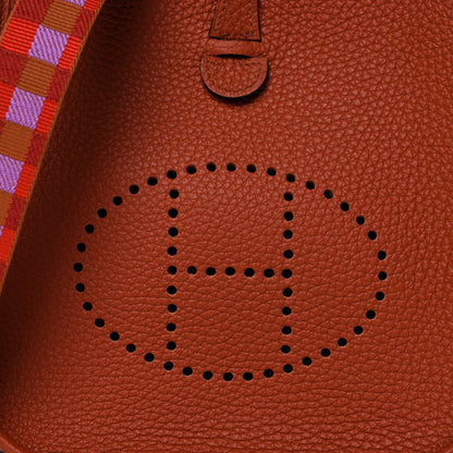 Hermes Taurillon Clemence Maxi Quadrille Evelyne TPM Cuivre Capucine Parme Rouge Duchess 9 of 13