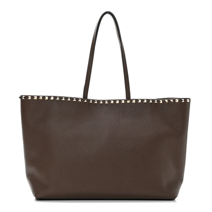 Valentino Garavani Grained Calfskin Rockstud Shoulder Tote Deep Taupe 1 of 8