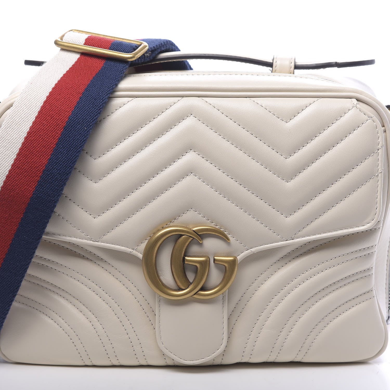 Gucci Calfskin Matelasse Sylvie Web Small GG Marmont Top Handle Shoulder Bag White 12 of 14