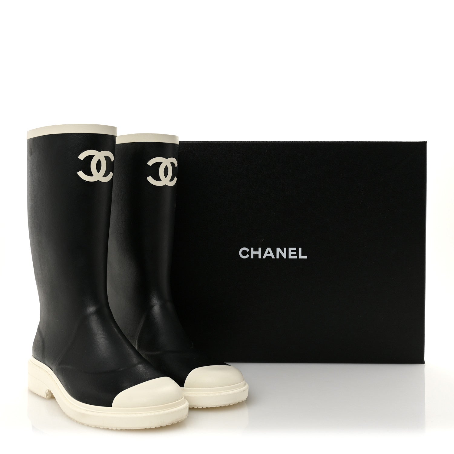 Chanel Caoutchouk CC High Boots 40 Black White 12 of 12