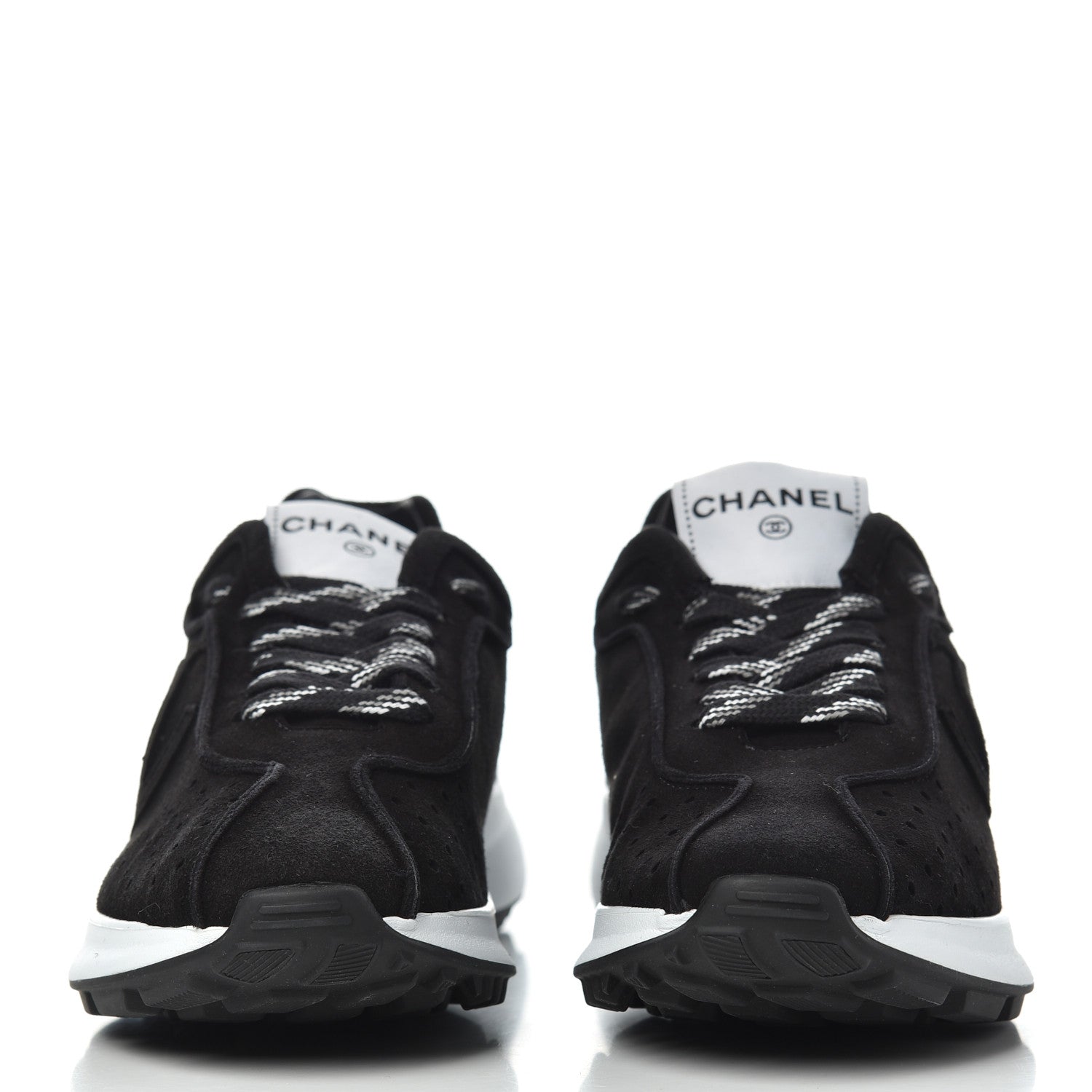 Chanel Suede Goatskin CC Sneakers 39.5 Black 2 of 9