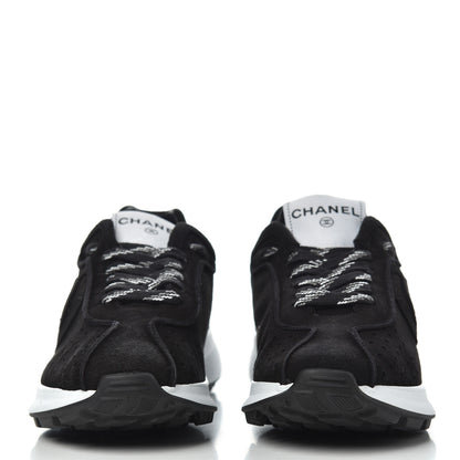 Chanel Suede Goatskin CC Sneakers 39.5 Black 2 of 9