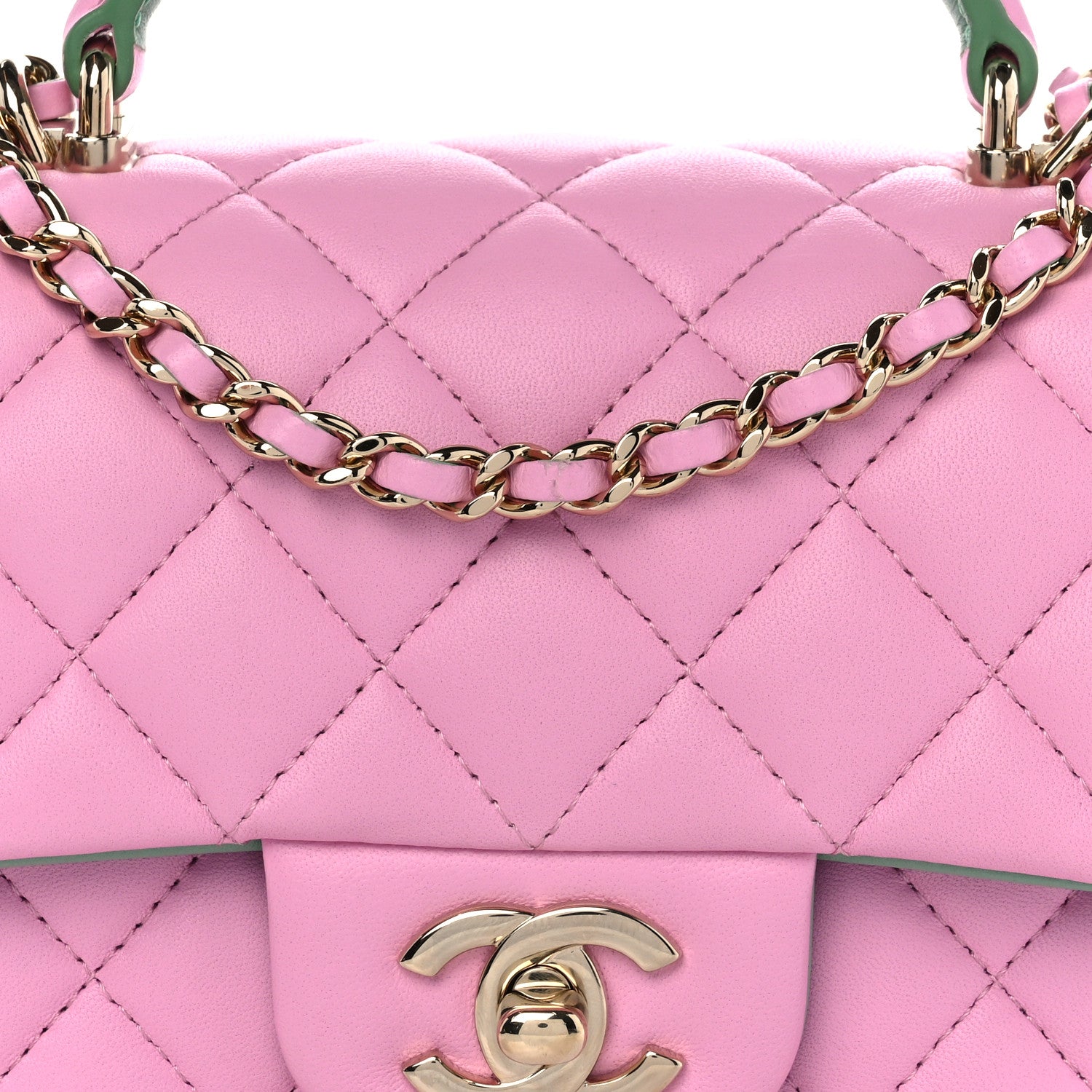 Chanel Lambskin Quilted Bi-Color Mini Top Handle Rectangular Flap Light Lilac Light Green 8 of 10