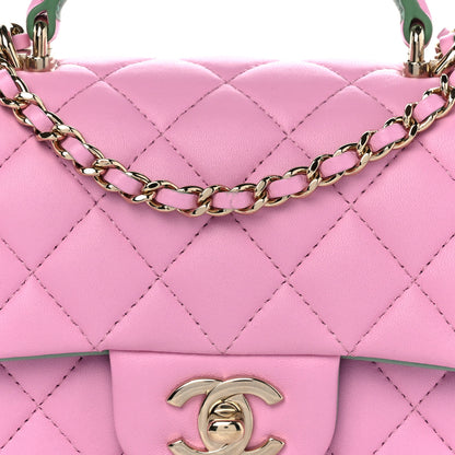 Chanel Lambskin Quilted Bi-Color Mini Top Handle Rectangular Flap Light Lilac Light Green 8 of 10