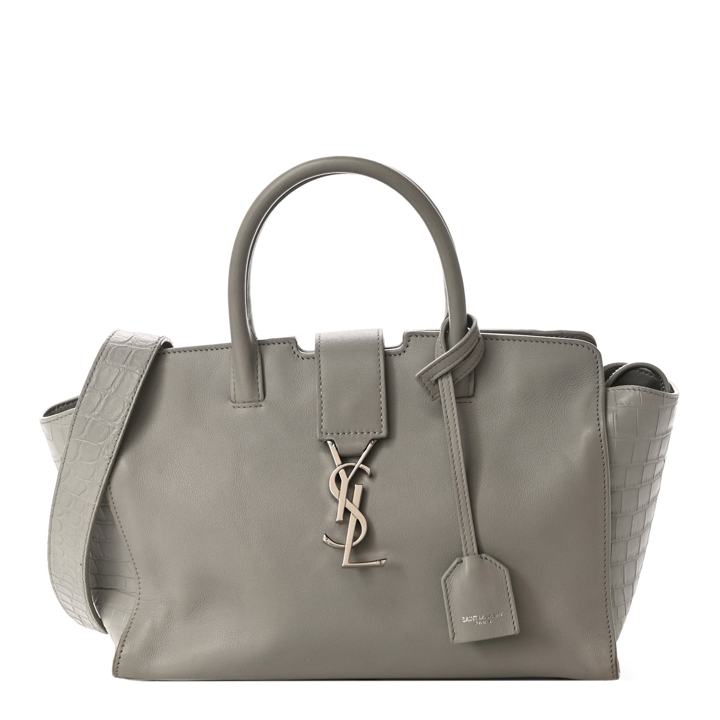 Smooth Calfskin Crocodile Embossed Baby Monogram Downtown Cabas Gris Perle
