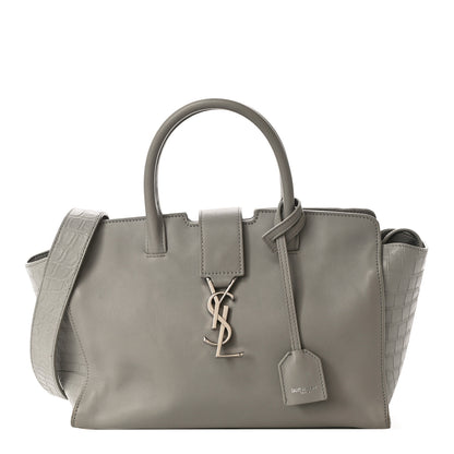Saint Laurent Smooth Calfskin Crocodile Embossed Baby Monogram Downtown Cabas Gris Perle 1 of 12